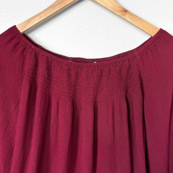 Chelsea & Violet Off-the-Shoulder Burgundy Blouse Bell Sleeve Womens XS Boho Y2K - Picture 2 of 16